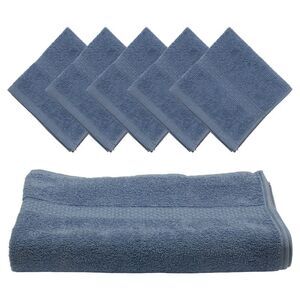 Gold Coast Classic Combed Cotton Bath Sheet with 5 Washcloths in Willow Blue